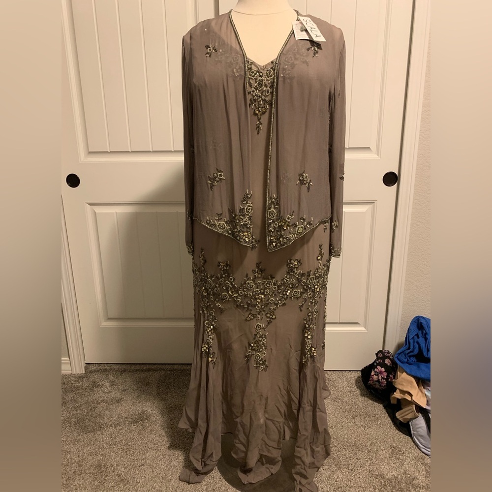D-15 Scala Taupe Handmade Embellished Gown with Jacket Mother-of-the-Bride